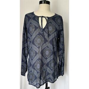 Fresh Produce Navy Sheer Print Cotton Top Tee Shirt Blouse Womens XS/SM